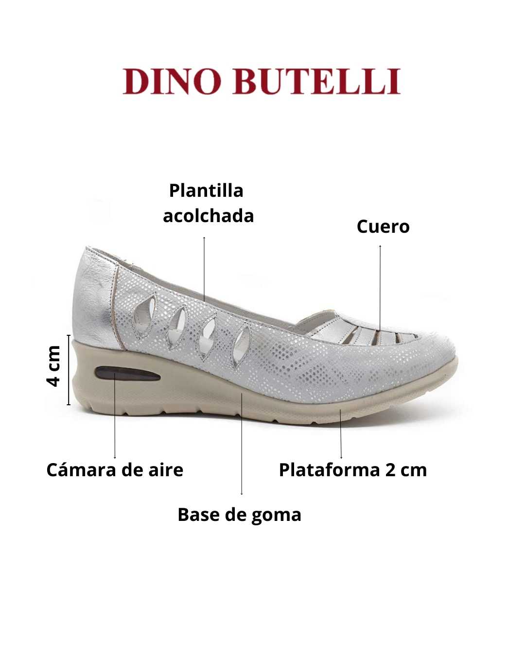 zapatos calados mujer liz cuero plata