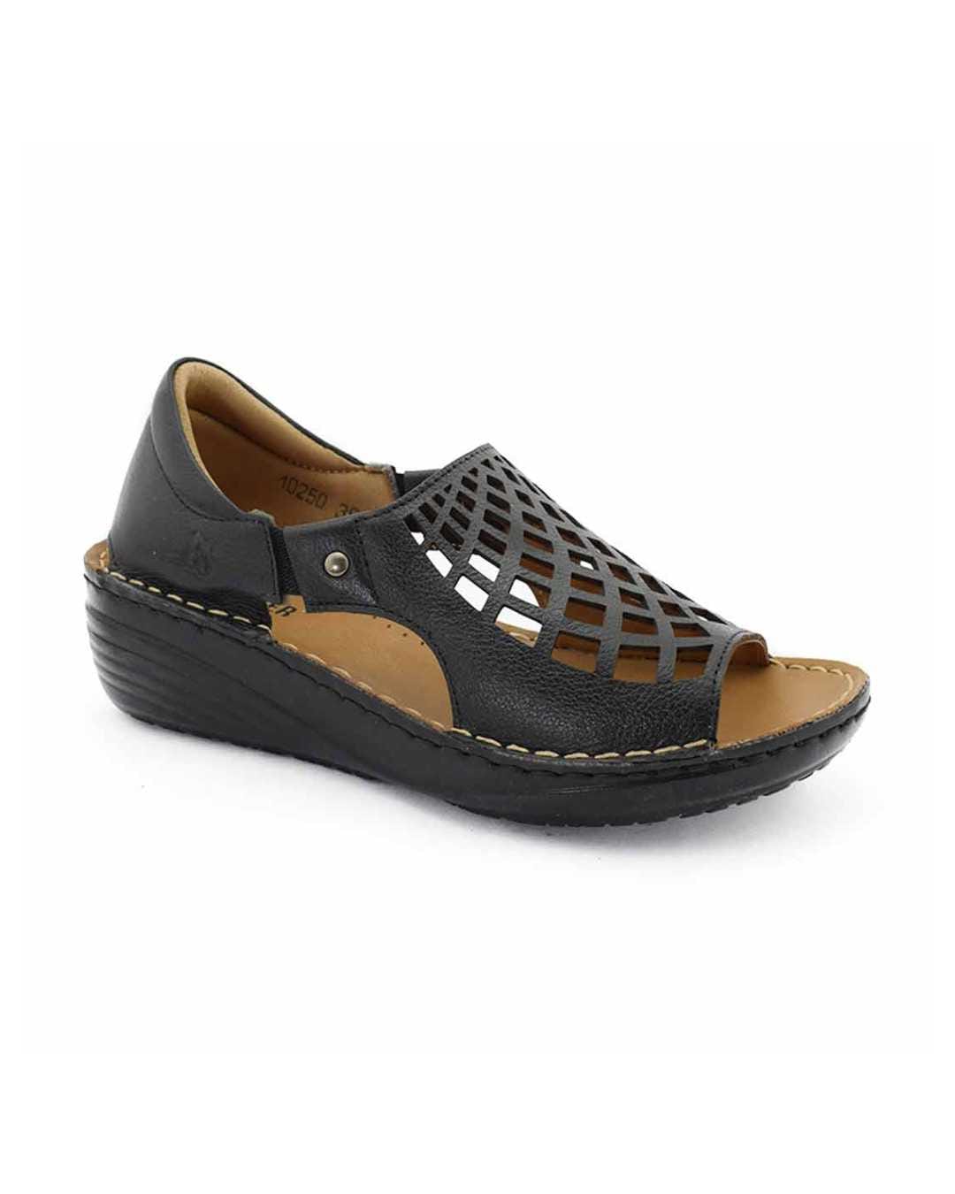 sandalias caladas mujer geo cuero negras