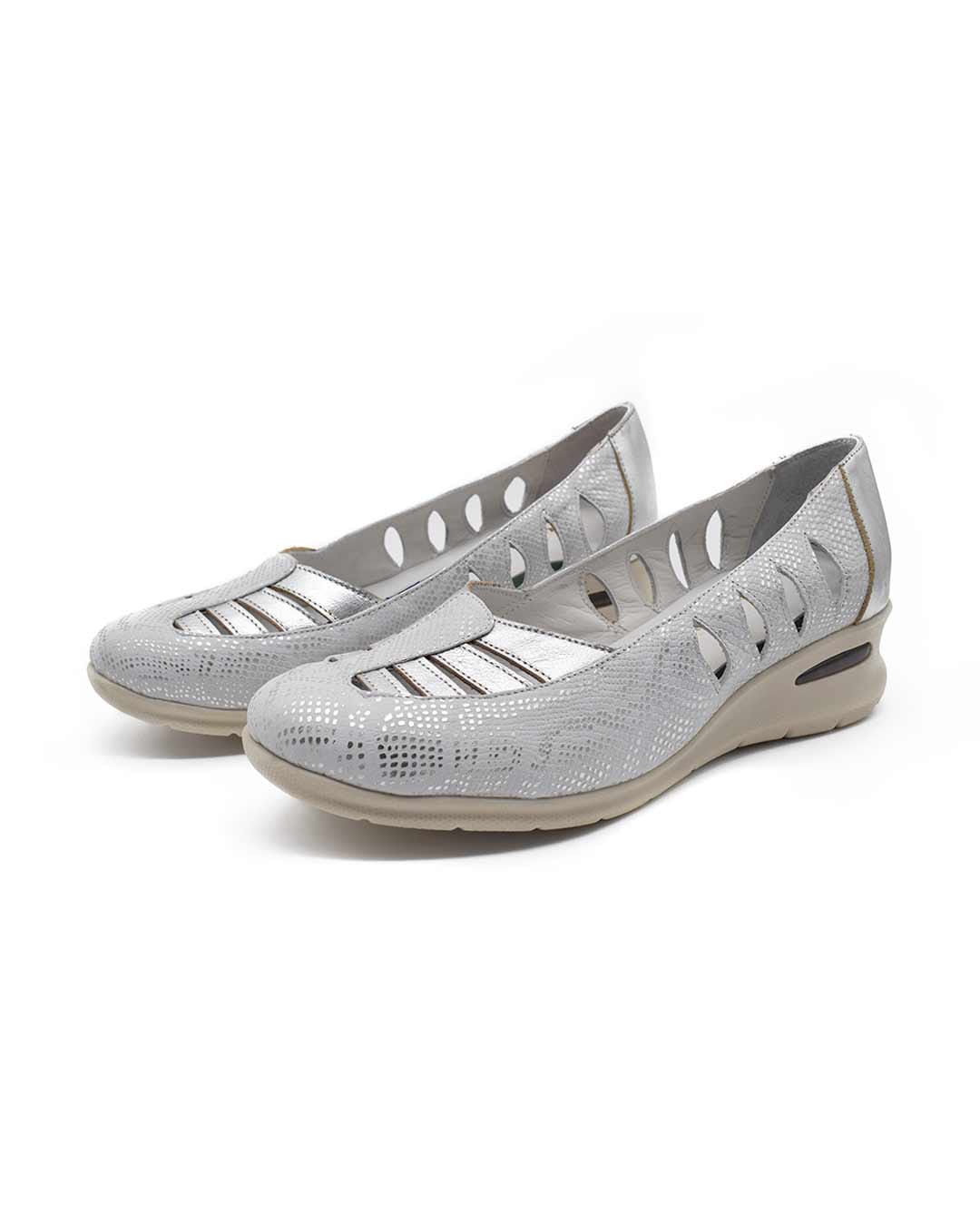 zapatos calados mujer liz cuero plata