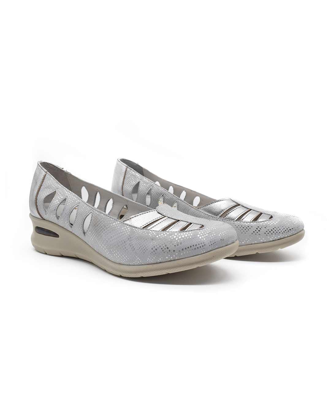 zapatos calados mujer liz cuero plata