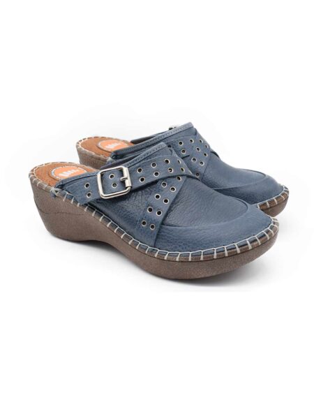 zuecos mujer giuliana claris cuero azul