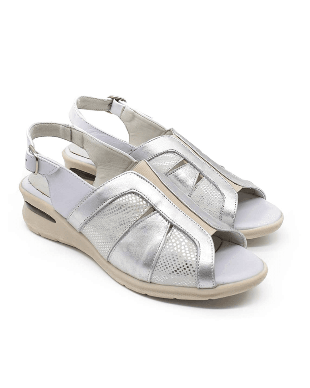 sandalias mujer betiana cuero blanco combinado