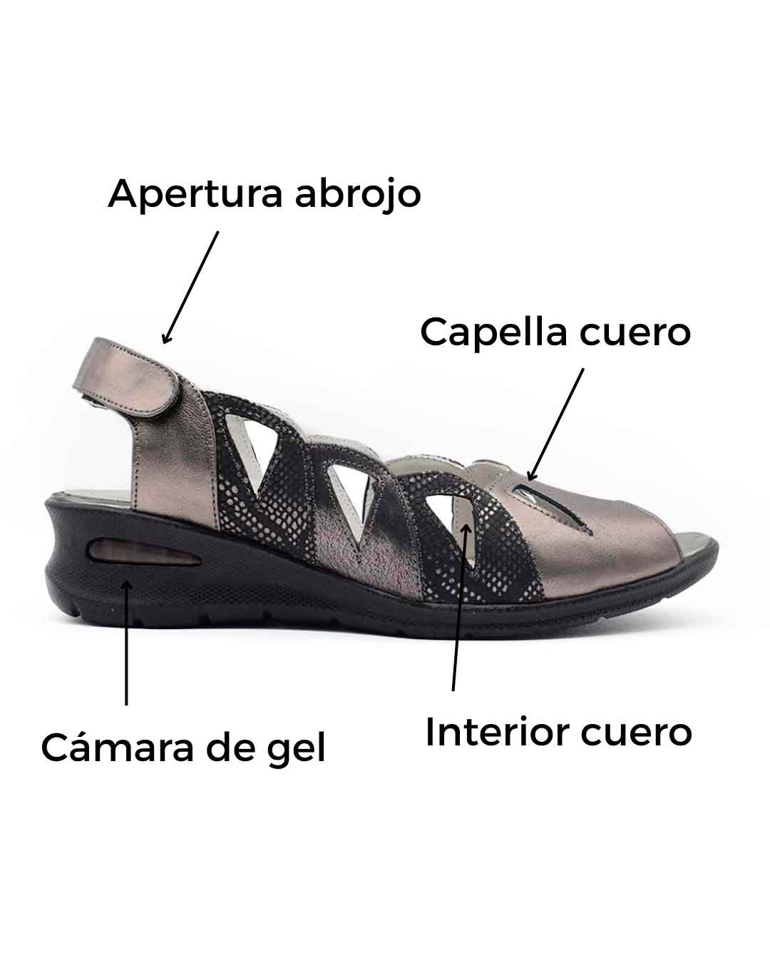 sandalias mujer calada georgia cuero peltre