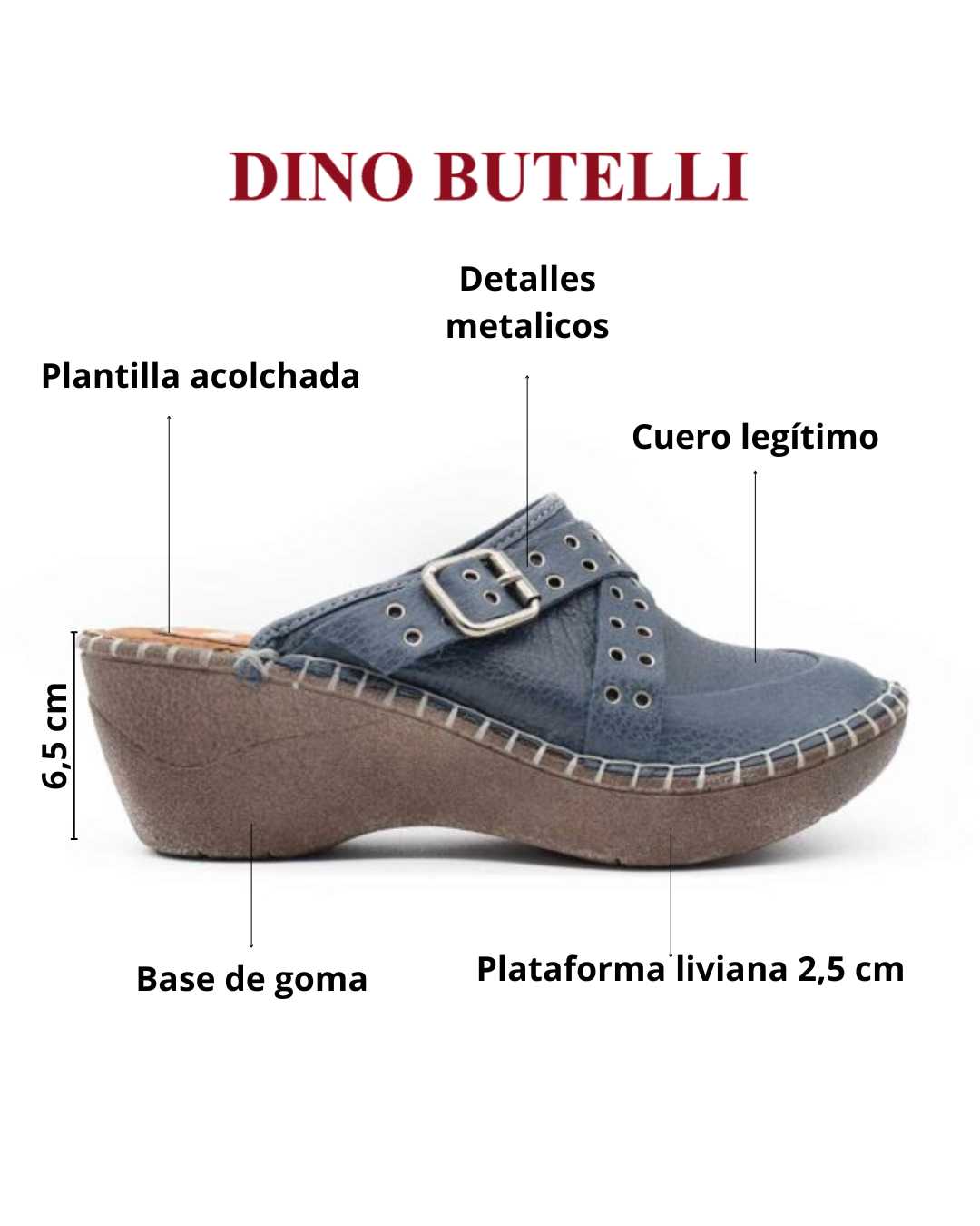 zuecos mujer giuliana claris cuero azul