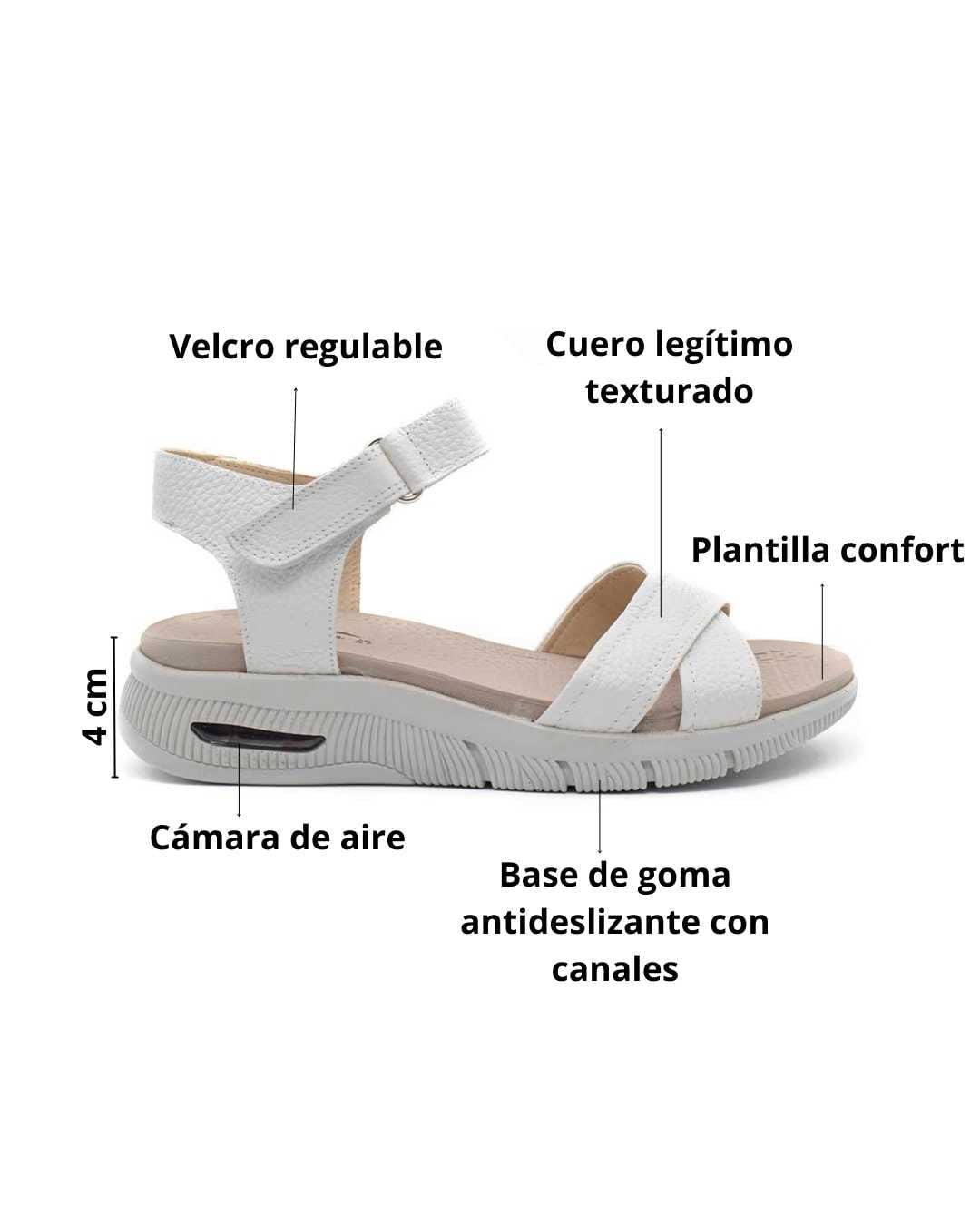 sandalias mujer kamára gravagna cuero blanco